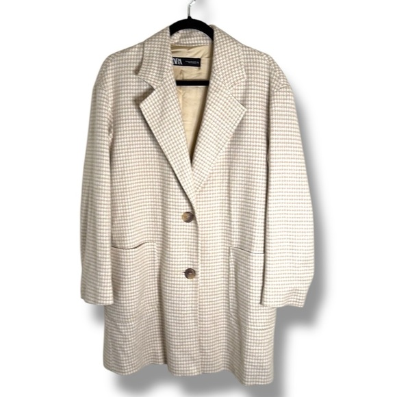 Zara Tan and White Houndstooth Blazer Size XS - Picture 1 of 7